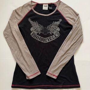 Harley Davidson Top Women’s Small Black Grey Motorcycle Biker Grunge Y2K Vintage